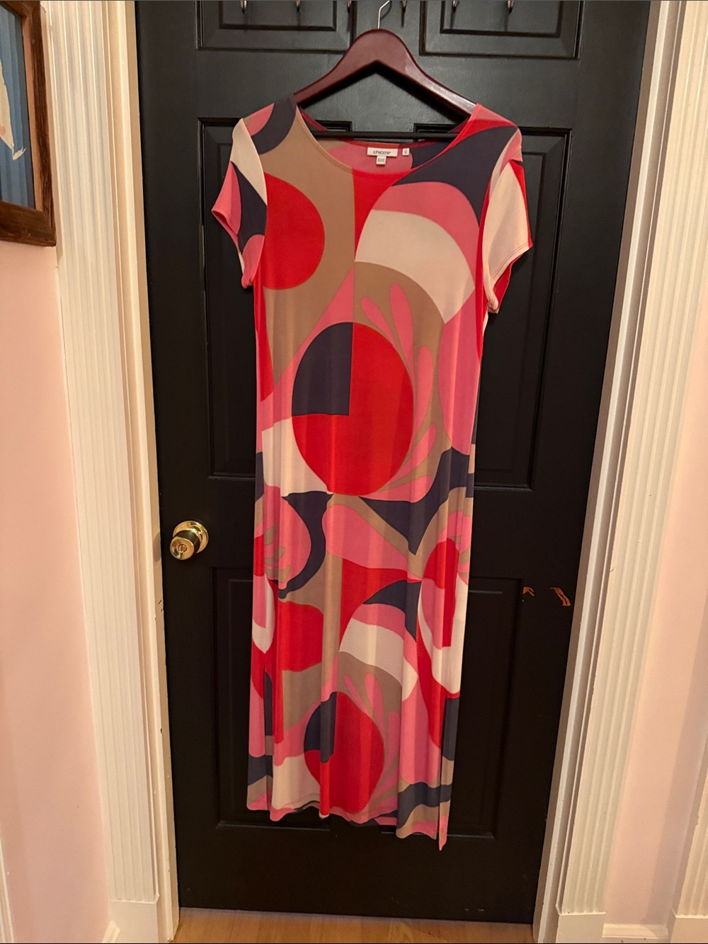 Chico's Abstract Geo Maxi Dress - Pink, Red, Navy, Cream